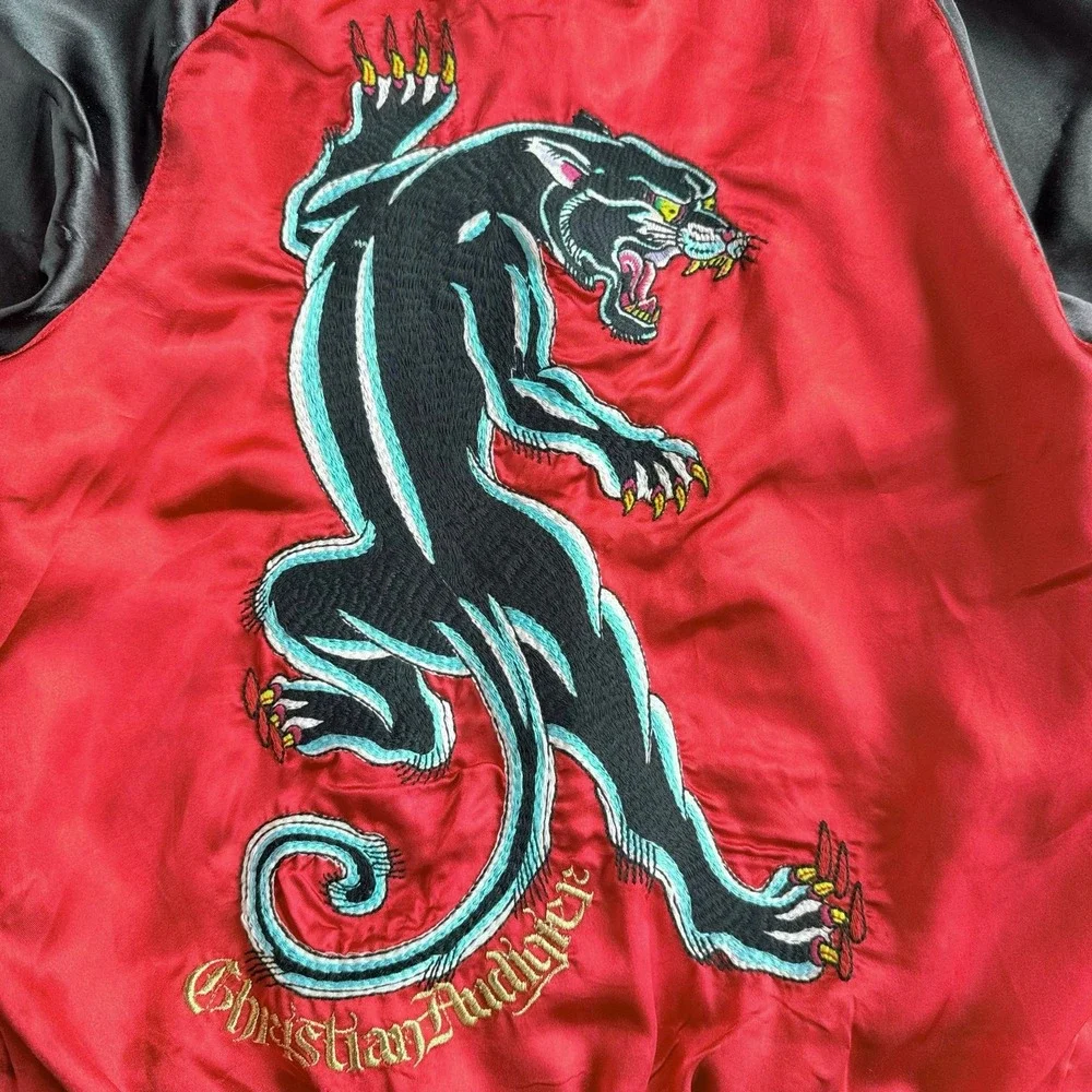 Christian Audigier Kids Y2K Panther Satin Bomber Jacket Boys 5/6 (Fits Like 8)